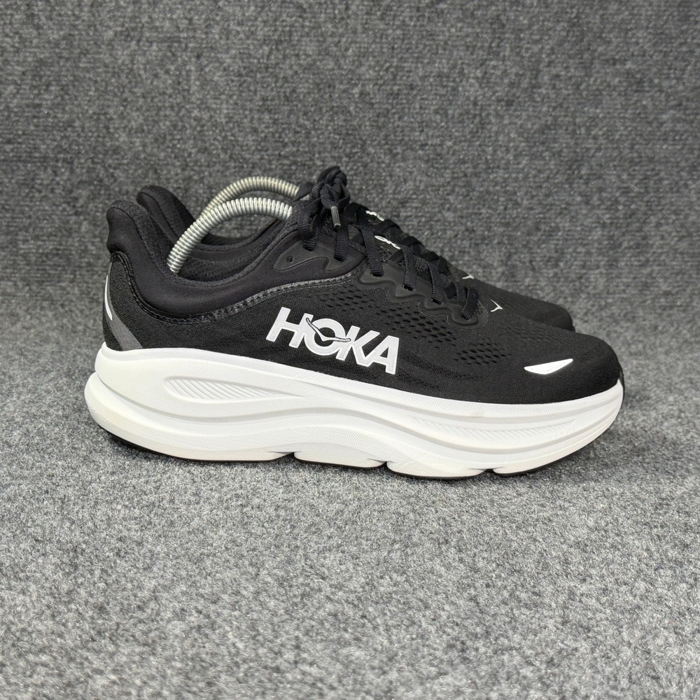 Hoka Bondi 9 Running Shoes Womens 9.5 Black White Athletic Run Training Sneakers
